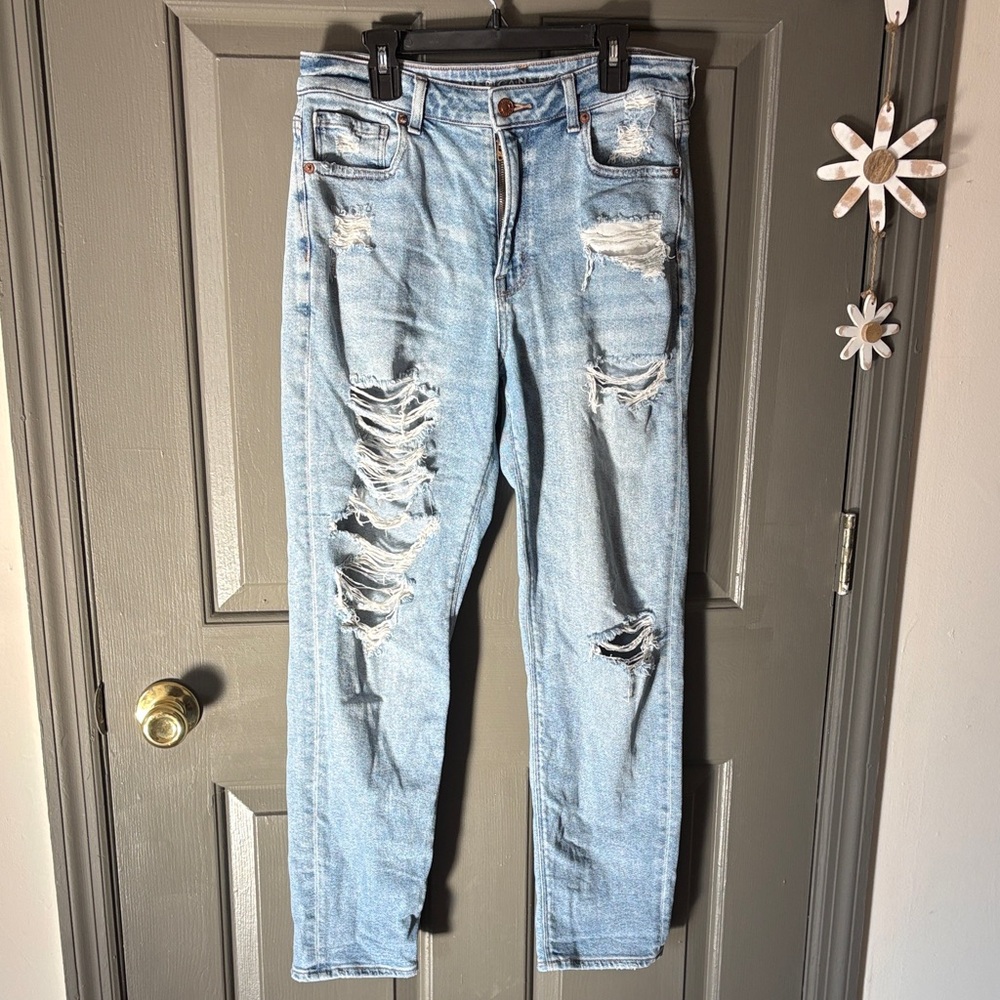 American Eagle Heavily Distressed Mom Jean